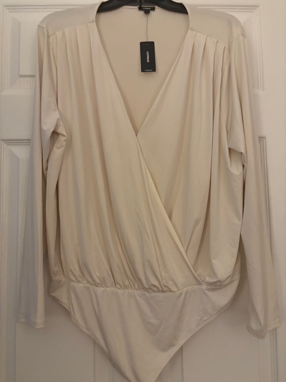 Express Cream Wrap-Front Long-Sleeve Bodysuit